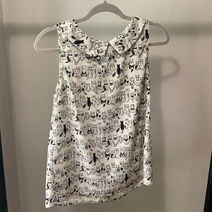 ModCloth Jessy B cat print sleeveless blouse